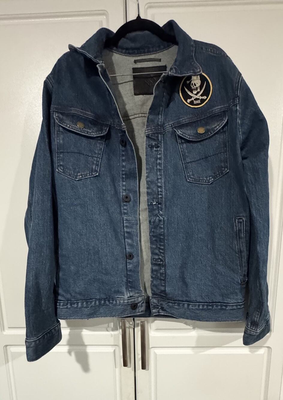 Roark Trader Denim Jacket Serape Back Detail Skull Pirate Men’s L